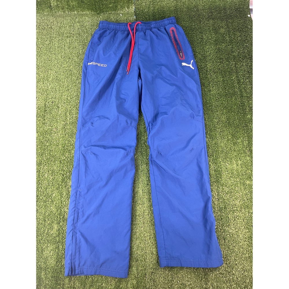 Puma DuoSpeed Mens Blue Nylon Mesh Lined Track Pants Windbreaker Joggers Size M